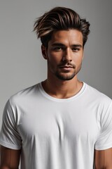 Obraz premium photo brunet man wearing blank t-shirt