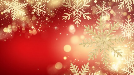 Gold snowflakes on red background