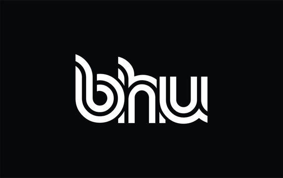 BHU Creative Unique Modern Letter Logo Design. Stylized logo featuring a unique letter design, presenting abstract minimalist aesthetics and modern appeal.