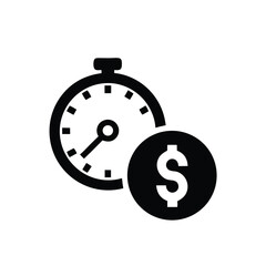 Stopwatch with Dollar Sign Icon, Time is Money Concept on Transparent Background