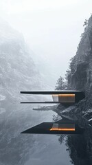 Fototapeta premium Modern minimalist house serene mountain lake