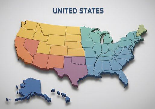 USA map - United State of America illustration map with all state names - Color map of USA - Poster administrative map of USA, States and geographical borders, political map of America