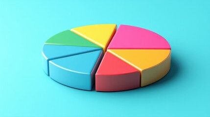 Obraz premium Colorful Pie Chart Representation on a Bright Blue Background for Business and Data Visualization Use
