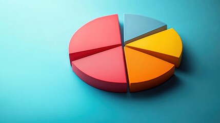 Fototapeta premium Colorful Pie Chart and Segments on a Bright Blue Surface for Business and Educational Presentations