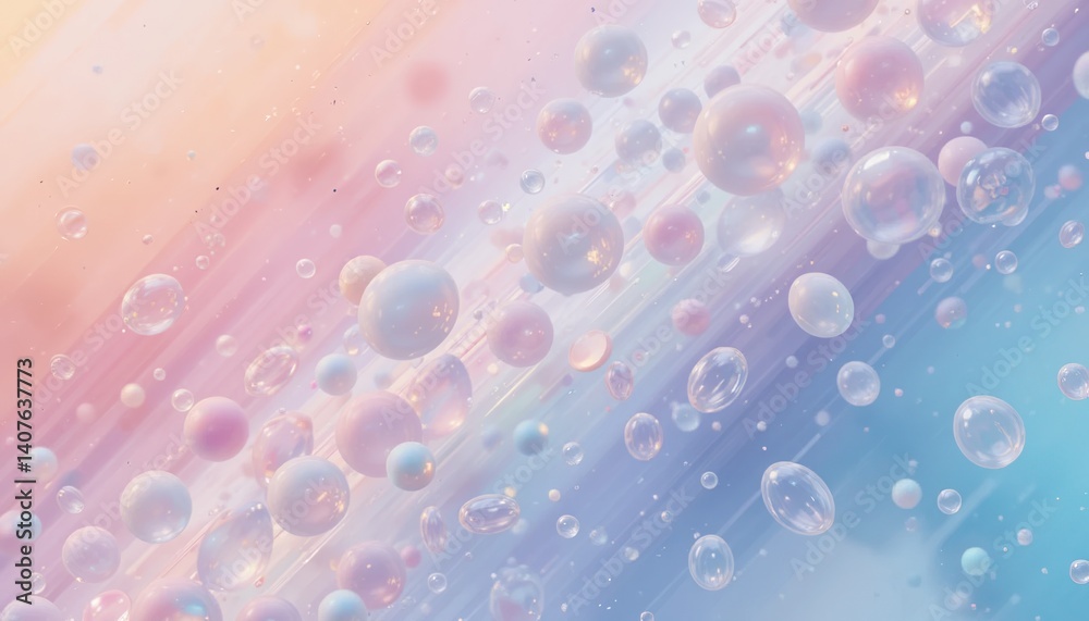 Poster bubbles and light reflections abstract art digital creation ethereal environment close-up view fluid