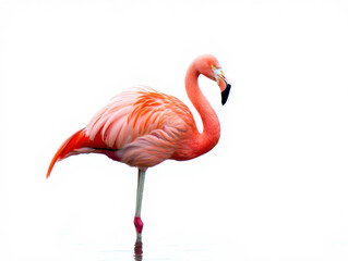 Fototapeta premium Single Pink Flamingo Reflecting in Water, Studio Shot