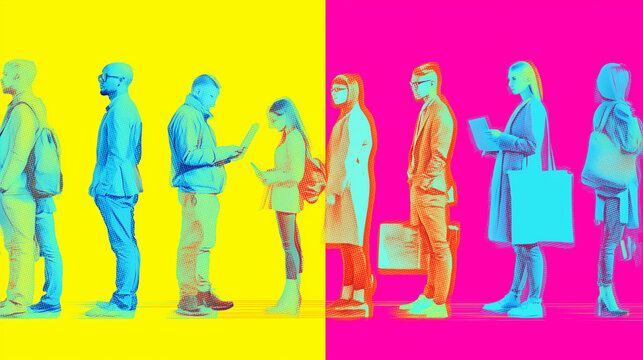 Unity & Fun &ndash; Group of People Silhouettes in a Colorful Party Atmosphere
