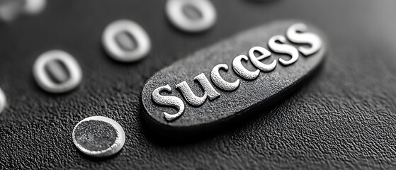 Close-up of success text on dark surface