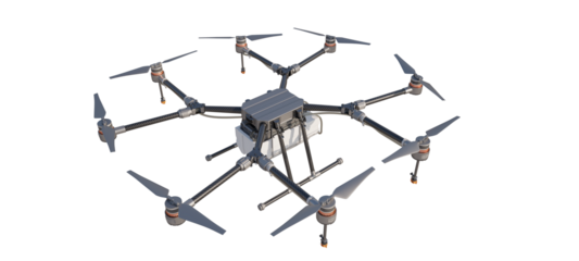 Agro Drone model: Top perspective. Agricultural technology. Isolated on a transparent background. 3D illustration