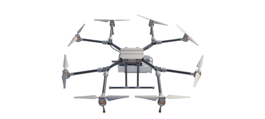 Top view of a agro drone. Agricultural technology. Isolated on a transparent background. 3D illustration