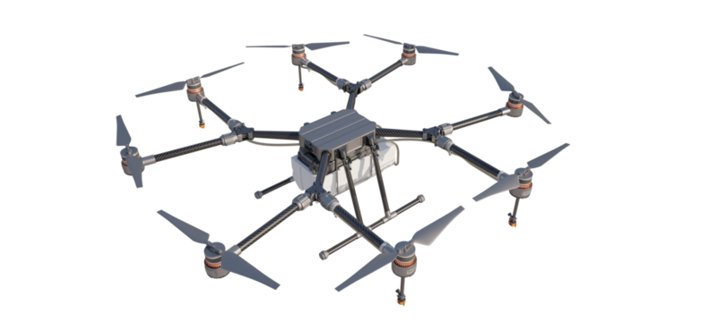 Agro Drone model: Top perspective. Agricultural technology. Isolated on a transparent background. 3D illustration