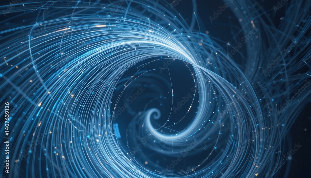 Poster dynamic movement of abstract digital particles virtual environment visual content futuristic concept