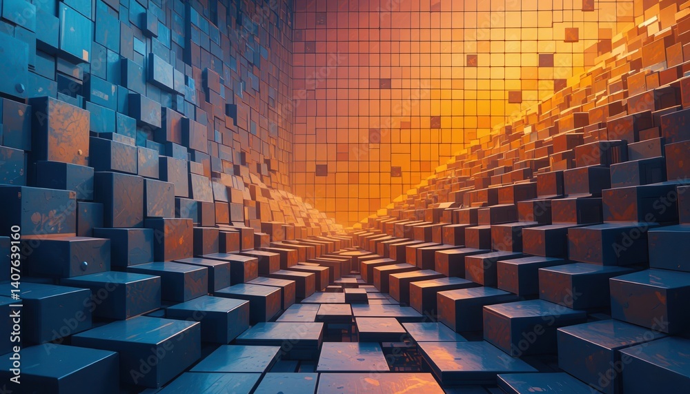 Poster dynamic 3d cube formation virtual environment digital art abstract concept futuristic perspective te