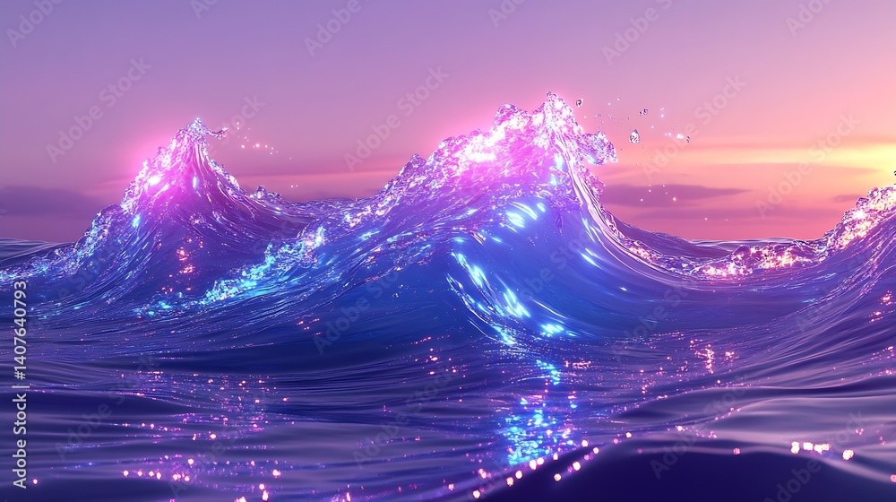 Fototapete vibrant ocean waves sparkling under the glow of a sunset creating a mesmerizing and colorful scene :