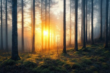 Fototapeta premium Sunrise in the Teutoburg Forest at Porta Westfalica