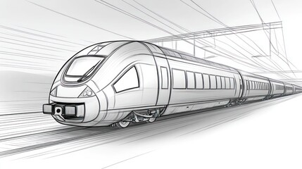 High-speed train sketch, station platform, motion blur