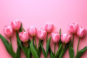 Fototapeta premium Delicate Pink Tulips on a Pastel Background