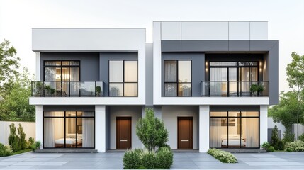 Fototapeta premium Modern Residential House Design with Minimalist Aesthetic and Clean Lines Surrounded by Lush Greenery