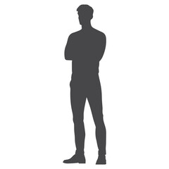 A professional, confident male silhouette, arms crossed, stands in a neutral pose.