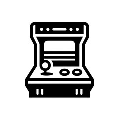 Conceptual black and white isolated vector illustration of a retro arcade game cabinet on a white background.