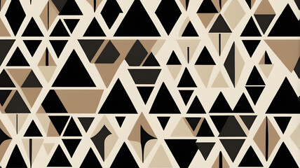 Fototapeta premium Geometric Illusion: An abstract arrangement of triangles in varied shades of black, gray and tan, overlapping and creating a mesmerizing optical illusion.