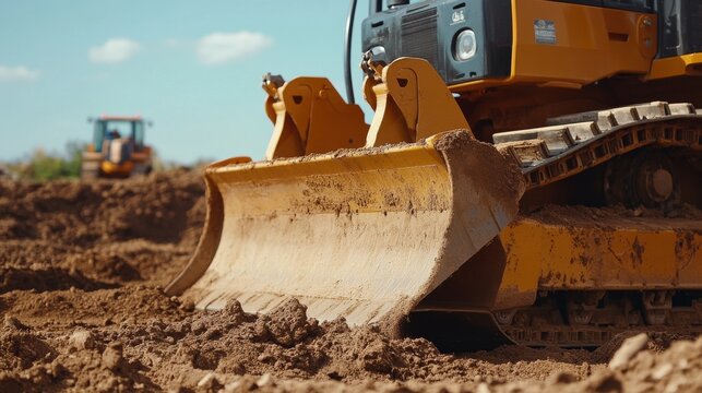 Heavy machinery operator grading land with a bulldozer. Featuring control and precision
