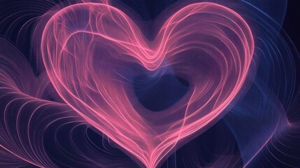 A vibrant heart-shaped design of swirling, translucent lines in pink and blue.