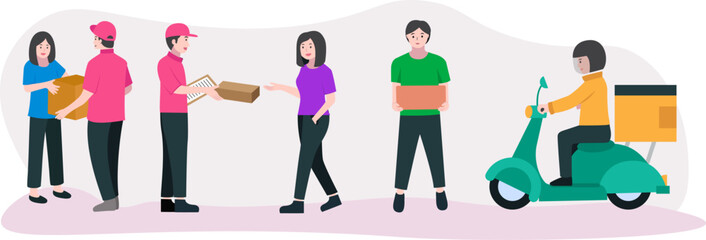 The courier delivers goods to people