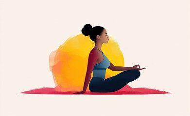 Yoga Poses for Fitness Training and Relaxation in a Vibrant Minimalist Illustration of Female Yoga Practice