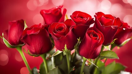 Close-up background of vibrant red roses in full bloom symbolizing love, romance, and beauty