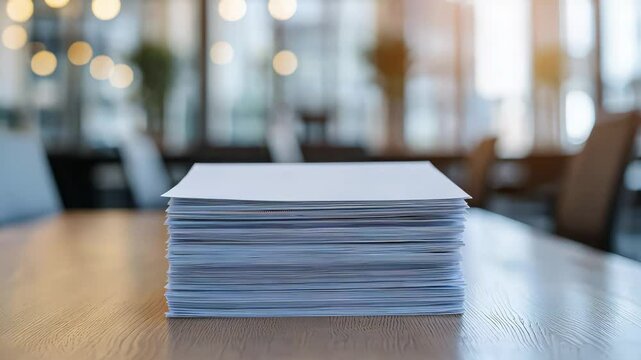 A glowing resume highlighted in a stack of blank pages, sleek modern office background with soft lighting, peaceful mood, realistic, medium shot with room for text.