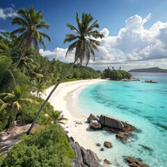 Serene Tropical Beach with Palm Trees and Turquoise Waters