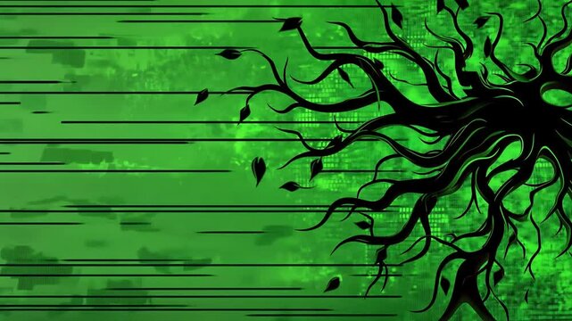 Green tech tree digital art, motion blur background, website header
