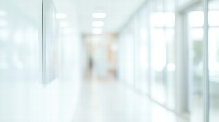 Obraz premium modern clinic hallway featuring soft lighting and minimalist design, creating calm and inviting atmosphere for patients and visitors. abstract art adds touch of creativity to space
