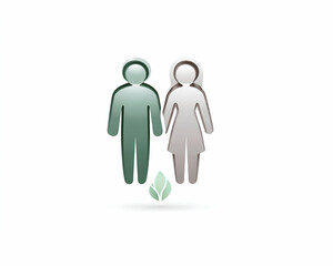Couple icon, holding hands, green leaves below