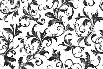 Black Swirls Pattern Intricate Floral Designs, Decorative Elements, Elegant, Detailed