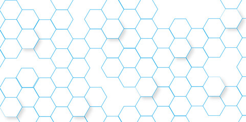 Fototapeta premium Science network pattern blue Hexagonal abstract background. Big Data Visualization structure elements . Health care and science medical pattern innovation. Template design with concept Dots and lines.