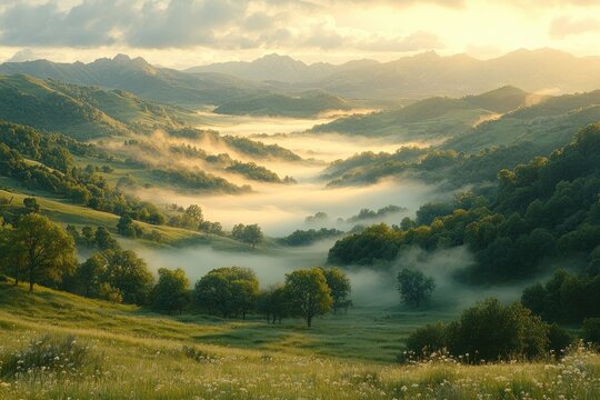 Sauerland Mountain View in Morning Fog from Olsberg Peak Brilon Germany