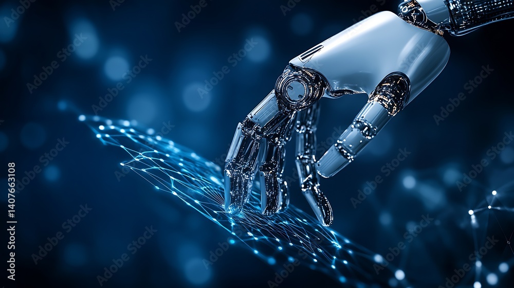 Fototapete Advanced robotic hand navigating through a digital interface representing technology and modern interaction : Generative AI