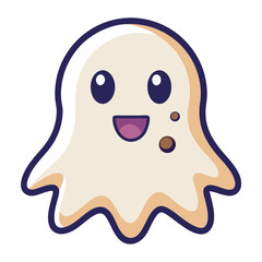 A cheerful, chubby ghost playfully smiles, its creamy form adorned with chocolate chip-like spots, a charmingly simple design.