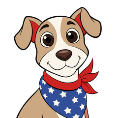 A cheerful patriotic pup beams, wearing a stars-and-stripes bandana, radiating joy and American spirit with bold outlines and bright colors.