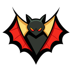 Obraz premium A menacing bat with fiery red wings and glowing eyes, a bold graphic design in stark black, red, and gold.