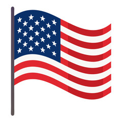 A proud American flag waving majestically in the breeze, a vibrant symbol of freedom and patriotism with a simple, flat design.