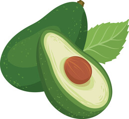 avocado fruit, whole and split avocados. avocado illustration. Vector simple design, fruit theme
