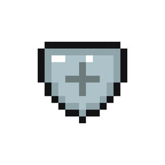 Obraz premium Shield pixel gaming item, shield 8 bit game resource, pixel art shield icon, shield game pixel element.