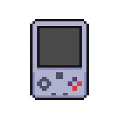 Pixel art handheld video game console, pixel retro portable console, 8 bit classic console.