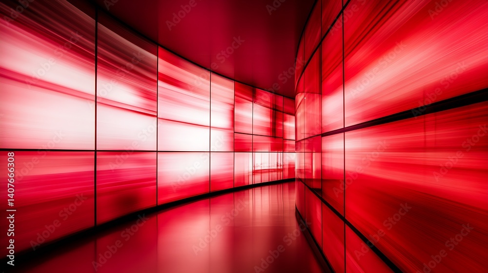 Poster Vibrant abstract red light wall design with motion effect creating an immersive visual experience : Generative AI