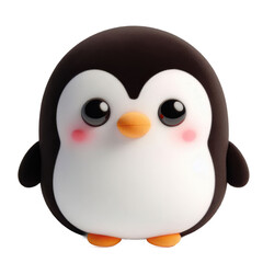 Fototapeta premium Adorable 3D plush penguin toy with soft fabric, rounded shape, isolated on white background.
