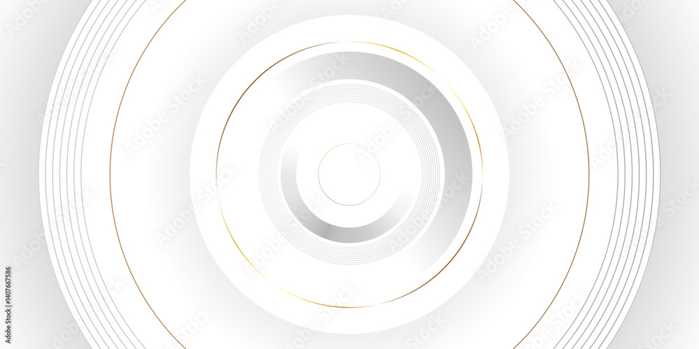 Aufkleber Luxury elegant white background with gold ornament. Modern abstract light silver background vector. Abstract 3D circle layer white background with gold line effect for presentation design.	