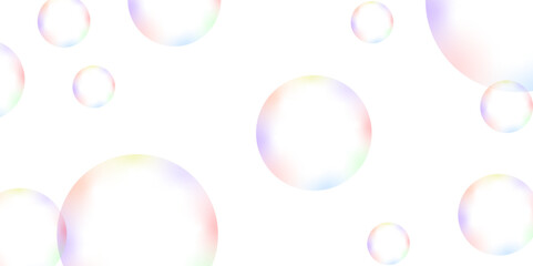 Colorful bubbles.Abstract, Colorful transparent pink, blue and soap bubbles floating in the air.Design soap bubbles on a white background. Vector illustration. Shiny balls.Soap bubbles randomly design